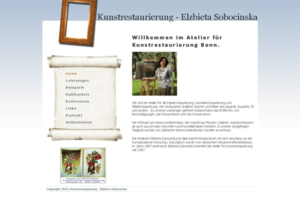Website Kunstrestaurierung - Elzbieta Sobocinska